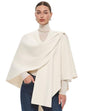 PULI Womens Large Cross Front Poncho Sweater Wrap Topper Knitted Elegant Shawls Cape for Fall Winter - color: Extra Warm Ivory White