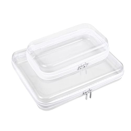 2 Pcs Clear Hard Shell Zipper Case, Portable Clear Zipper Pouches Hard Shell, Waterproof Plastic Transparent Storage Box Set with Double Zips for Cosmetic Stationery Snack Toy Storage Organizer Bins - size: 4in*1PCS,8in *1PCS