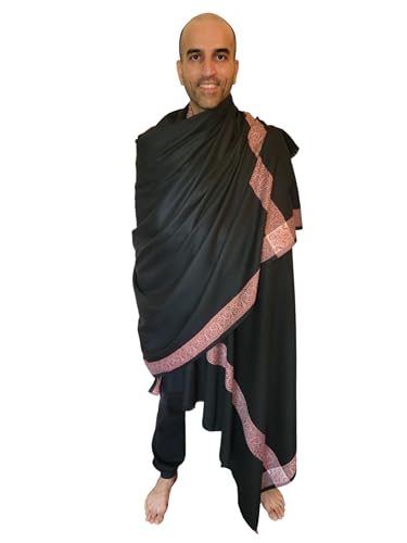 Soft Premium Wool Blend Meditation Shawl - Large Unisex Prayer Wrap, Oversize Scarf & Versatile Blanket - color: Black
