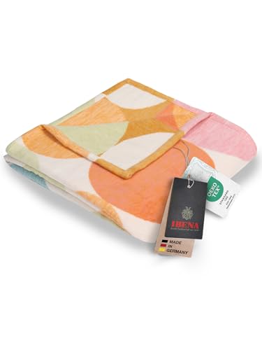 IBENA Pure Organic Cotton Jacquard Woven Low Pile Velour Throw Blanket with Candy Colored Dots