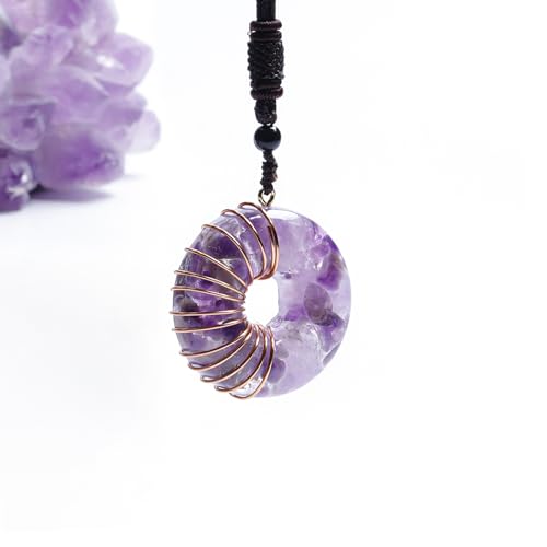 Day Day Up Green Aventurine Fluorite Crystal Necklace - 1.52" Donut Pendant Energy Necklace with Handmade Copper Wire Wrap - Heart Chakra Stone Jewelry for Meditation Good Luck Prosperity - color: 2