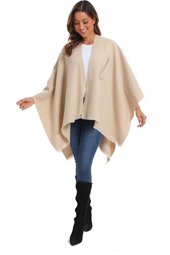 Women Large Shawl Wraps Soft Warm Copy Pashmina Shawl Lightweight Travel Knitted Scarf With Front Cross Tab - color: Beige