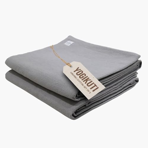 Yogikuti Iyengar Cotton Yoga Blanket Set of Two – Thick Handwoven Yoga Blankets for Restorative Yoga, Meditation & Pranayama – Premium Cotton Yoga Blanket for Support & Comfort in Pranayama (Gray) - color: Gray