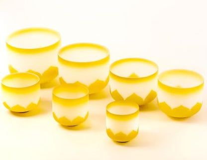 Set of 7 size 6-12 inch Gold Lotus Design Chakra Tuned 432hz Quartz Crystal Singing Bowls with Heavy Duty Carrying Cases and Singing Bowl Mallet Suede Strikers G - color: Set of 7, Gold