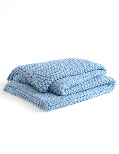 YnM Chunky Cotton Knit Throw Blanket, Cable Knit Throws for Bed Couch Sofa, Comfy & Relaxing, Decorative Piece for Farmhouse Modern Boho Rustic Scandinavian Chic Vibe, Aqua Blue 50x60 Inches - color: Aqua Blue - Medium Weight, size: Throw