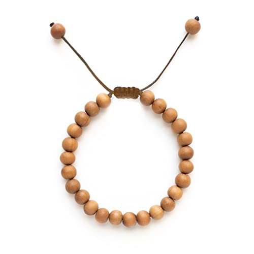 Sandalwood Bracelet for Women Men Buddhist Prayer Strand Chandan Bracelet Handmade Stretchable Elastic Sandalwood Beaded Wristbands for Yoga Meditation - style: 6mm Beads - Adjustable
