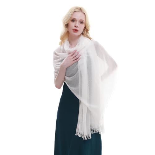 RIIQIICHY Scarf for Women Lightweight Solid Color Long Fashion Gauze Scarves Shawl Wrap - color: White