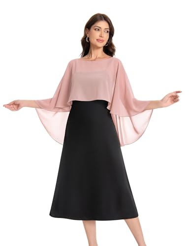 Baoqiya Women's Capelet Shawls and Wraps for Evening Dresses Soft Bridesmaid Shawl Chiffon Cape Wedding Cover Up - color: Blush