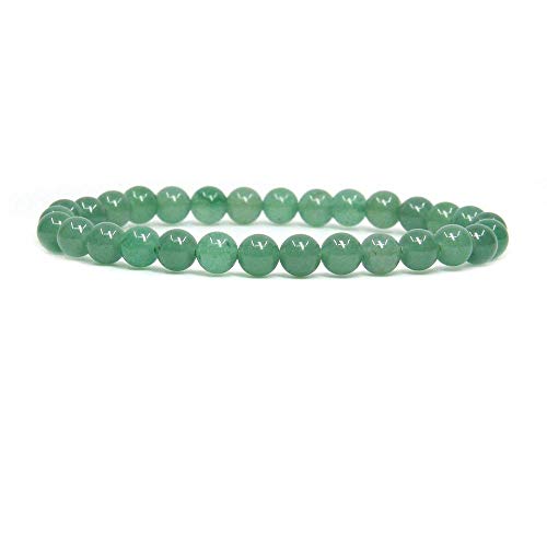 Angelstones Handmade Natural Healing Gemstone 6mm Round Beads Stretch Crystal Bracelet 7 Inch Unisex - color: Green Aventurine