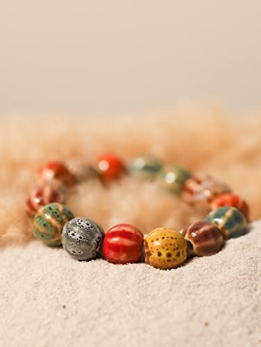 MINACHI Boho Hippie Colorful Ceramic Beads Strand Stretch Bracelet, Bohemian Summer Beach Jewelry Gift for Women - color: S04
