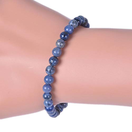 Justinstones Gem Semi Precious Gemstone 6mm Round Beads Stretch Bracelet 6.5 Inch - color: Blue Dumortierite