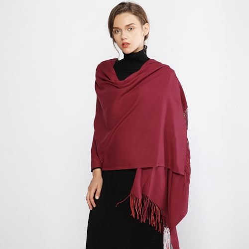 RIIQIICHY Women's Scarf Pashmina Shawls and Wraps for Evening Dress Bridesmaid Wedding Bridal Winter Warm Long Large Scarves - color: Dark Red