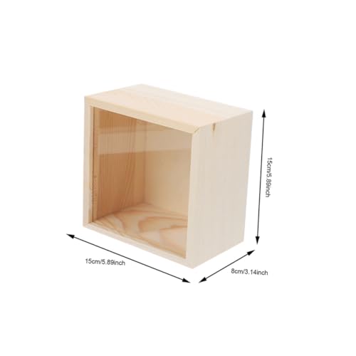 Mikikit 3 Pieces Acrylic Sliding Lid Storage Boxes, Wooden Jewelry and Trinket Organizer, 15x15x8cm Sundries Case for Personal and Everyday Use