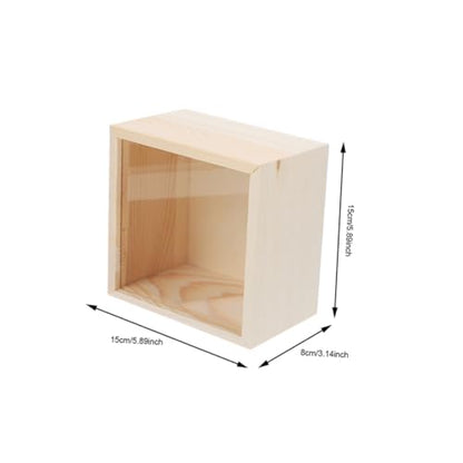 Mikikit 3 Pieces Acrylic Sliding Lid Storage Boxes, Wooden Jewelry and Trinket Organizer, 15x15x8cm Sundries Case for Personal and Everyday Use