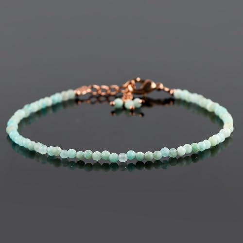 Natural Gemstone Beaded Bracelet, Microfaceted Crystals, Handmade Dainty Jewelry, Bohemian Plated Bracelet-Gift - style: Amazonite Stone