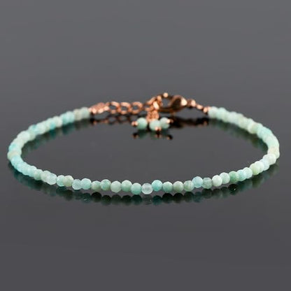 Natural Gemstone Beaded Bracelet, Microfaceted Crystals, Handmade Dainty Jewelry, Bohemian Plated Bracelet-Gift - style: Amazonite Stone