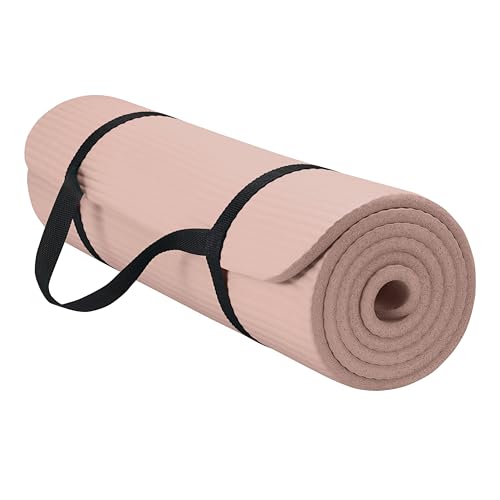 Gaiam Essentials 2/5" Thick (10mm) Yoga & Pilates, Fitness & Exercise Mat with Easy-Cinch Carrier Strap Cusion Support For Fitness and Gym Workouts - color: French Rose