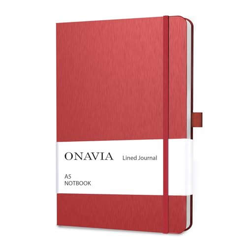 ONAVIA A5 Hardcover Notebook Journal, College Ruled Lined Notebook for Work, Office Meetings, Journaling, Planning & Daily Writing, 160 Pages (80 Sheets), 5.8 x 8.3 in, Red - color: Red