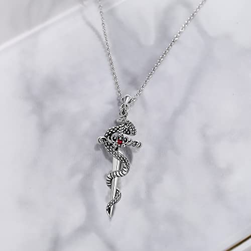 Sterling Silver Cute Animal Pendant Necklace Fox/Snake/Unicorn/Owl on Moon/Rabbit/Horse Necklace Jewelry for Women Mom Sister - style: Sword Snake