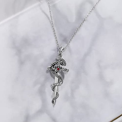 Sterling Silver Cute Animal Pendant Necklace Fox/Snake/Unicorn/Owl on Moon/Rabbit/Horse Necklace Jewelry for Women Mom Sister - style: Sword Snake