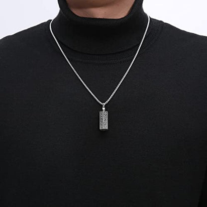HZMAN Tibetan Buddhism Meditation Stainless Steel Pendant Commemorative Cremation Ashes Pill Cylinder Container Necklace 22+2 Inch Chain