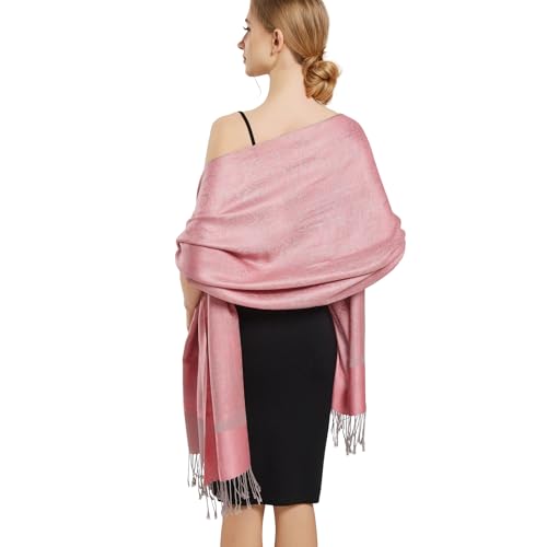 Silky Paisley Pashmina Shawl Scarf-Women's Soft Double-side Jacquard Pashminas Wrap for Evening Dress Travel Shawl - color: A-rubber Red