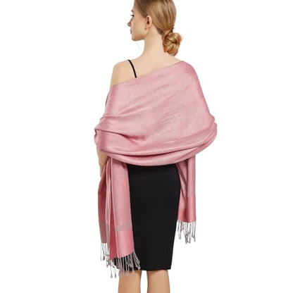 Silky Paisley Pashmina Shawl Scarf-Women's Soft Double-side Jacquard Pashminas Wrap for Evening Dress Travel Shawl - color: A-rubber Red