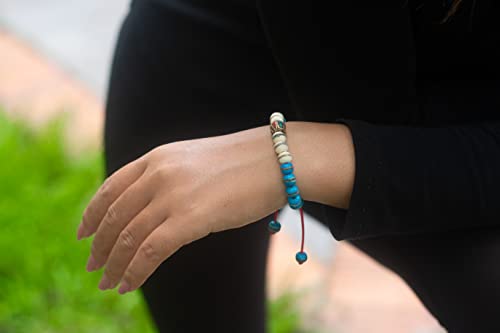 Handmade Embedded Medicine Healing Bracelet Multi-Bead Spacer Bangle Adjustable Wrist Mala for Meditation Choices Color (Blue 1/White)