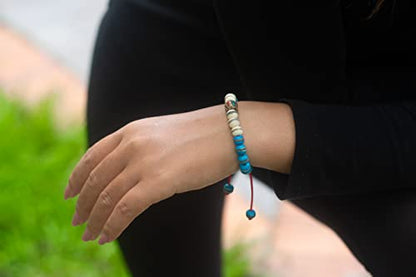 Handmade Embedded Medicine Healing Bracelet Multi-Bead Spacer Bangle Adjustable Wrist Mala for Meditation Choices Color (Blue 1/White)