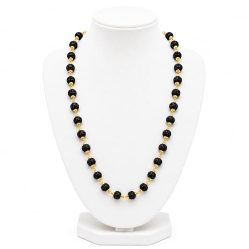 BRIJ HAAT Rudraksha Beads Mala, Golden Cap, Religious Prayer Necklace, Traditional Indian Jewelry - color: Black