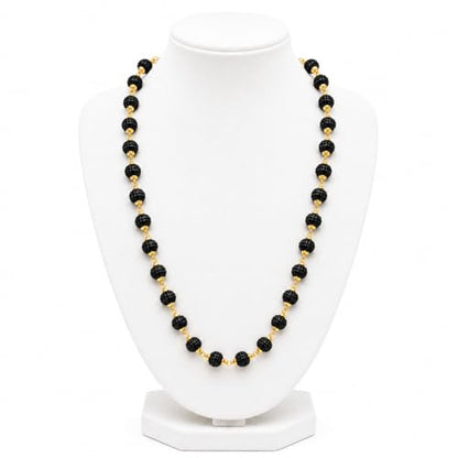 BRIJ HAAT Rudraksha Beads Mala, Golden Cap, Religious Prayer Necklace, Traditional Indian Jewelry - color: Black