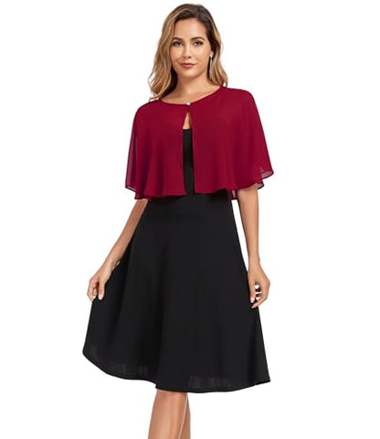 TONGFANTFL Women's Soft Chiffon Capelets Shawls and Wraps for Evening Wedding Cape Bole Cover Up - color: Wine Red