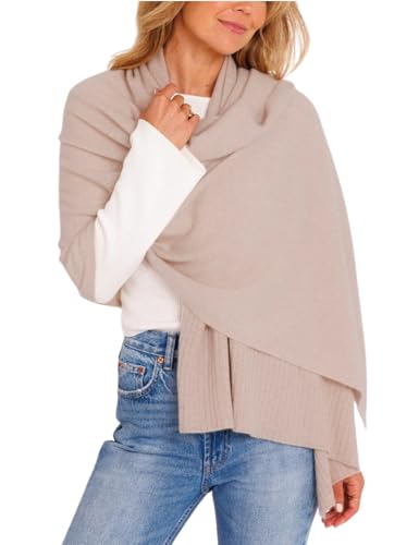 EsheSy Women's Shawl Wrap Open Front Poncho Sweater Ribbed Hem Loose Shrug Cardigan Scarf Travel Cover ups - color: Apricot