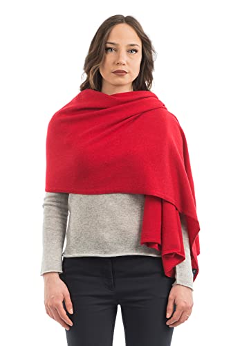 Dalle Piane Cashmere Womens Wool Cashmere Blend Stole Soft Italian Shawl Wrap for Wedding Evening Gift Made in Italy - color: Red
