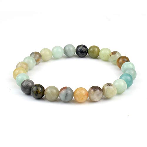 Natural Gemstones Bracelet 8mm Chakra Round Beads Energy Power Crystal Reiki Healing Elastic Stretch 7 Inch for Women Men Unisex - color: Amazonite