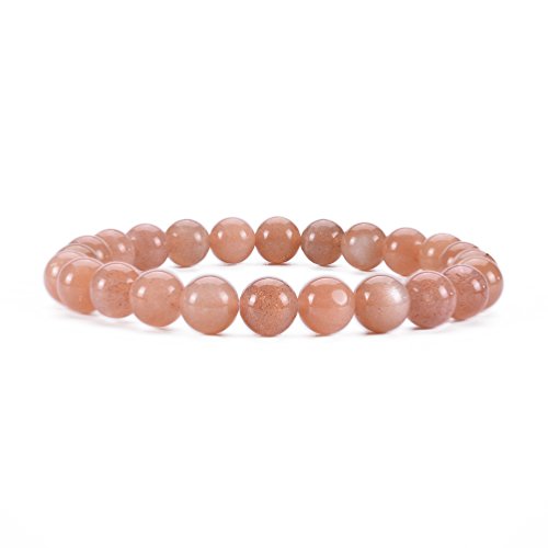 Cherry Tree Collection Gemstone Beaded Stretch Bracelet 8mm Round Beads 7" - color: Peach Moonstone