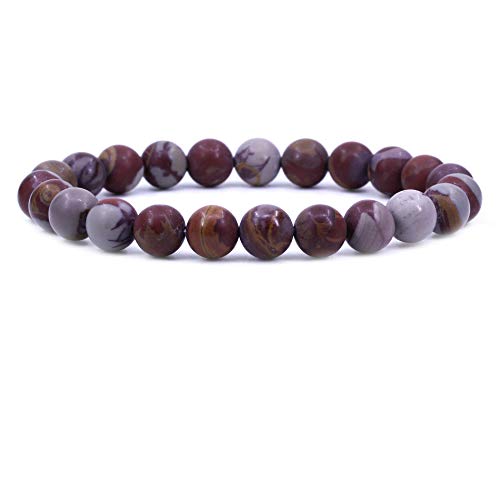 Keleny Gem Semi Precious Gemstones 8mm Natural Quartzite Stone Round Beads Crystal Stretch Bracelet 7 Inch Unisex - color: Matt Red Noreena Jasper