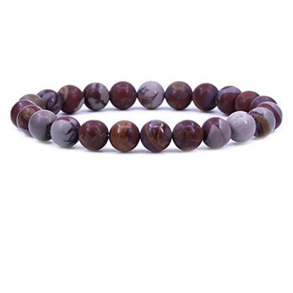 Keleny Gem Semi Precious Gemstones 8mm Natural Quartzite Stone Round Beads Crystal Stretch Bracelet 7 Inch Unisex - color: Matt Red Noreena Jasper