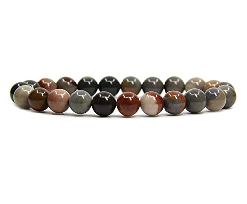Angelstones Handmade Natural Healing Gemstone 8mm Round Beads Stretch Crystal Bracelet 7 Inch Unisex - color: Polychrome Jasper