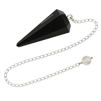 Amazing Gemstone Black Agate Crystal Pendulum for Divination - Certified Dowsing Crystals and Healing Stones for Chakra Balancing and Meditation - Enhance Reiki Spiritual Growth - color: Black Agate New