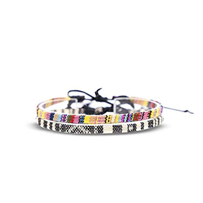 Made by Nami 2 Pcs Boho Surfer Bracelets for Women and Men Waterproof and Adjustable Braided Bracelets Set of 2 for Ethnic Hippie Style - color: White & Yellow