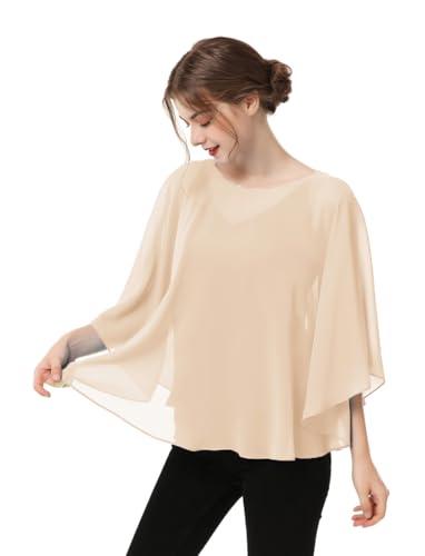 Capes for Womens Casual chiffon shawl Casual Chiffon Cape Sheer shawls and wraps Poncho Capelets Cover Up - color: Champagne