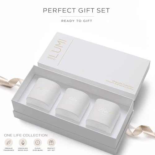 Set of 3 Premium Scented Soy Candles Gift Set | One Life Collection - Orange Blossom, White Tea & White Bloom | Crackling Wood Wick | Luxury Candle Set for Relaxation, Home Décor & Gifts | 9.8oz Each