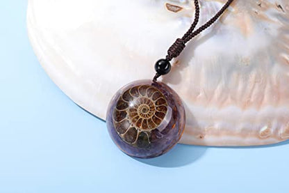 Jovivi 7 Chakra Gemstone Reki Healing Crystal Necklace Round Circle Shape Ammonite Fossil Resin Chip Stones Pendant Necklace for Women Men Life Tree Jewelry Christmas Gifts - color: Ammonite Fossil - Amethyst