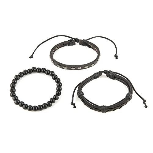 HZMAN Wrap Bracelets Men Women, Hemp Cords Wood Beads Ethnic Tribal Bracelets, Leather Wristbands - style: Wooden bead style 6