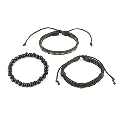 HZMAN Wrap Bracelets Men Women, Hemp Cords Wood Beads Ethnic Tribal Bracelets, Leather Wristbands - style: Wooden bead style 6