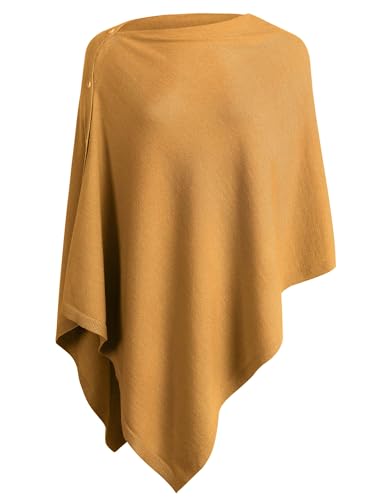 PULI Women's Versatile Knitted Shawls Scarf Poncho Sweater with Buttons Lightweight Spring Summer Fall Wraps - color: A-ginger Yellow