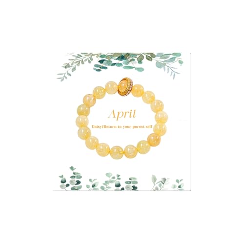 Birth Flower Crystal Bracelets for Women, Handmade Natural Gemstone Stretch Jewelry with Healing & Positive Energy - color: Apr. Daisy & Citrine