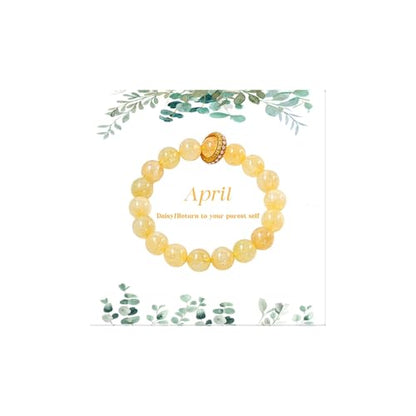 Birth Flower Crystal Bracelets for Women, Handmade Natural Gemstone Stretch Jewelry with Healing & Positive Energy - color: Apr. Daisy & Citrine