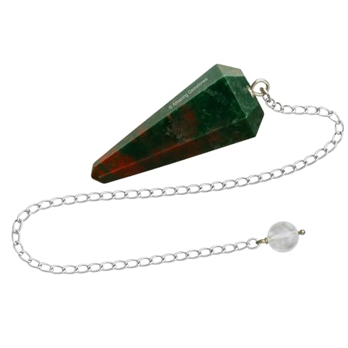 Amazing Gemstone Bloodstone Crystal Pendulum for Divination - Certified Dowsing Crystals and Healing Stones for Chakra Balancing and Meditation - Enhance Reiki Spiritual Growth - color: Bloodstone